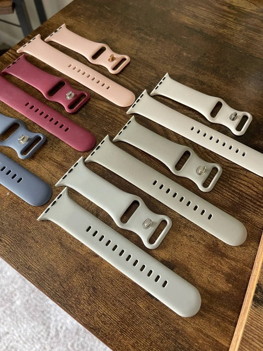 Silicone Apple Watch Bands in Blue, Burgundy, Blush & Light Gray Set